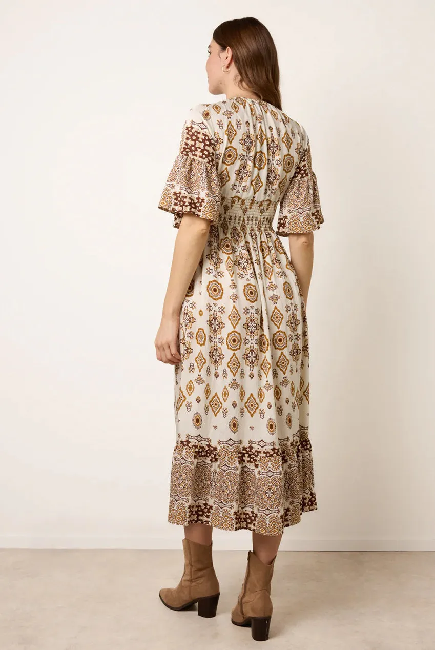 Blue Vanilla Border Print abito midi marrone fantasia
