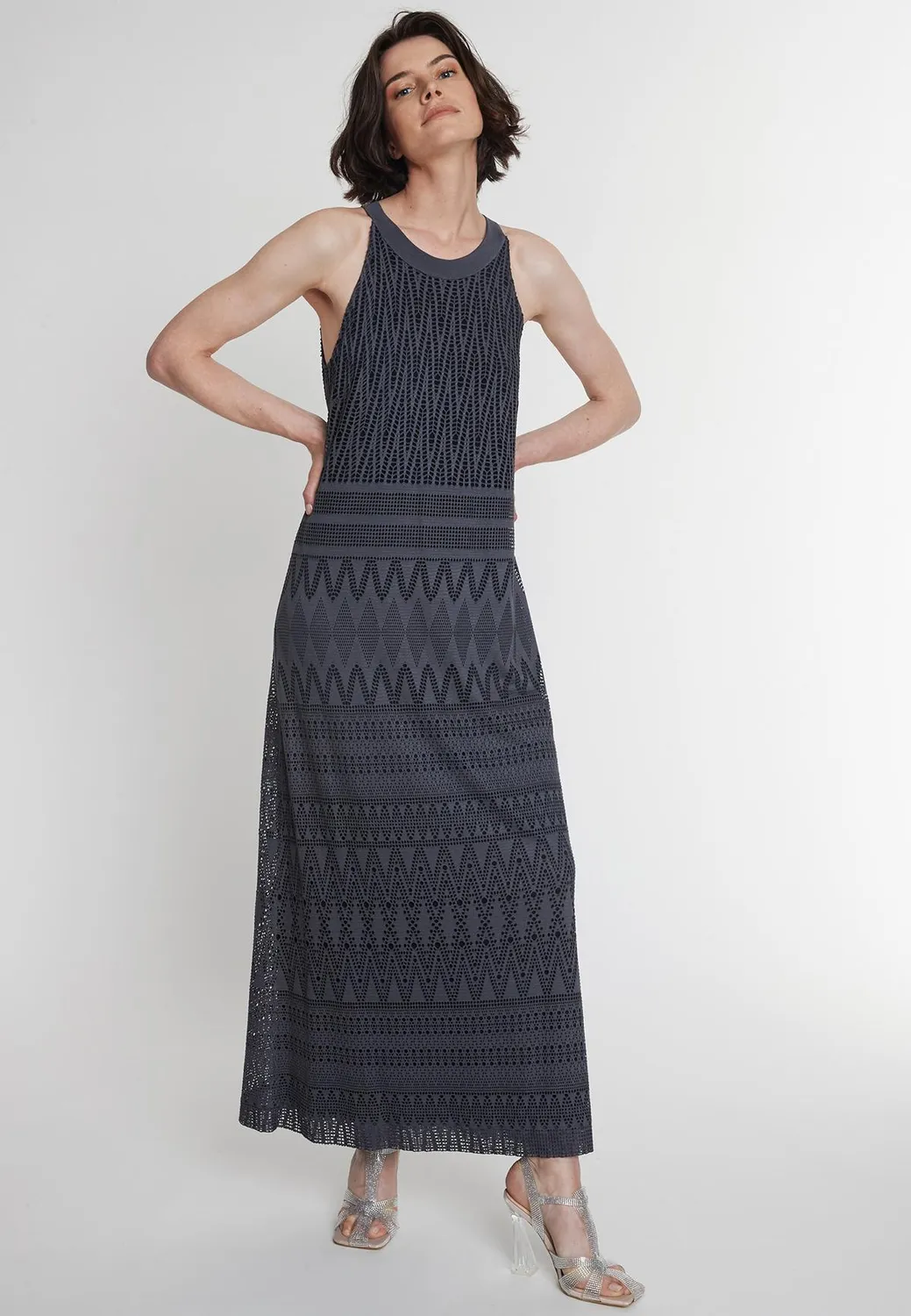 Ana Alcazar Pisa abito maxi antracite pizzo