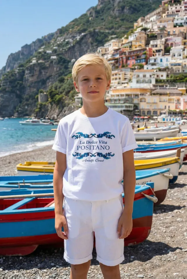 Antica Sartoria Positano FM025 t-shirt cotone bianca fantasia
