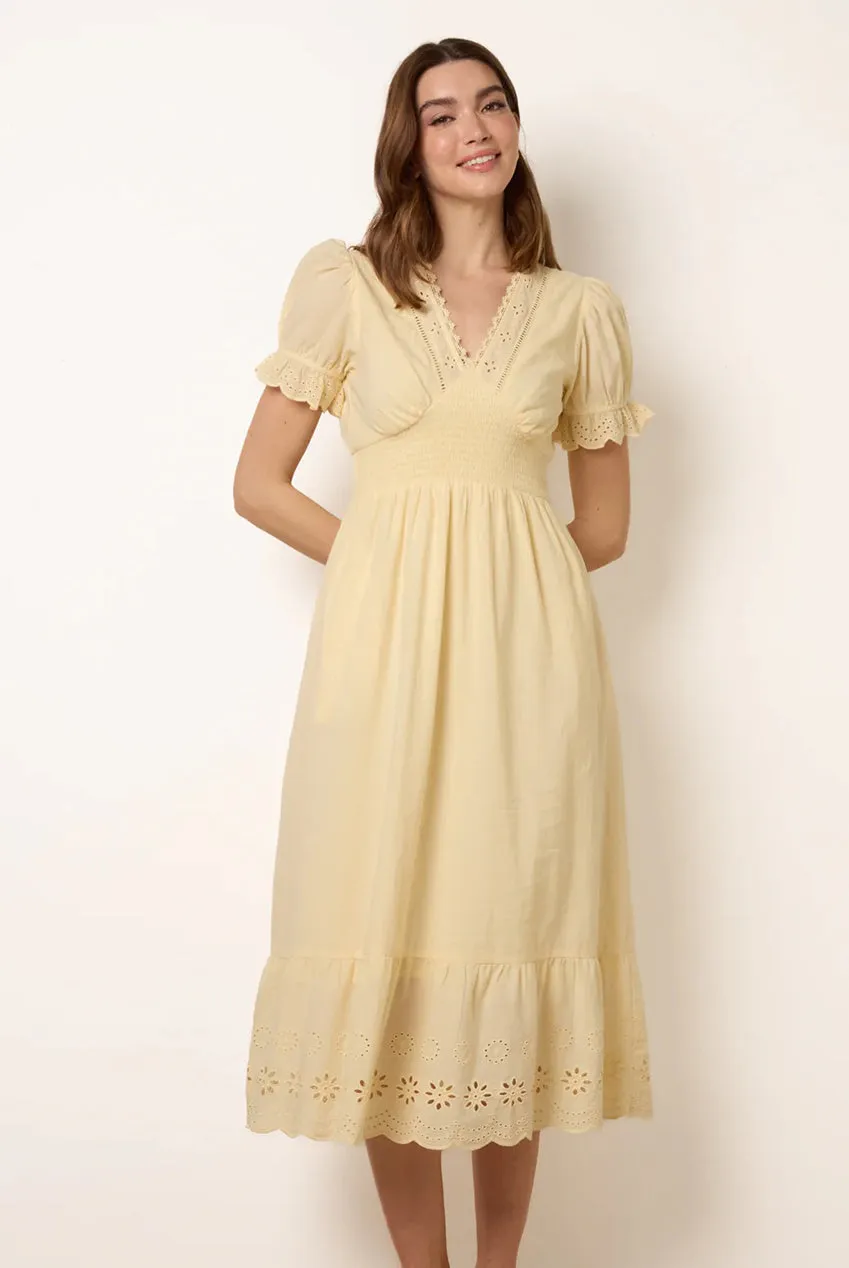 Blue Vanilla Embroidery Detail abito limone cotone