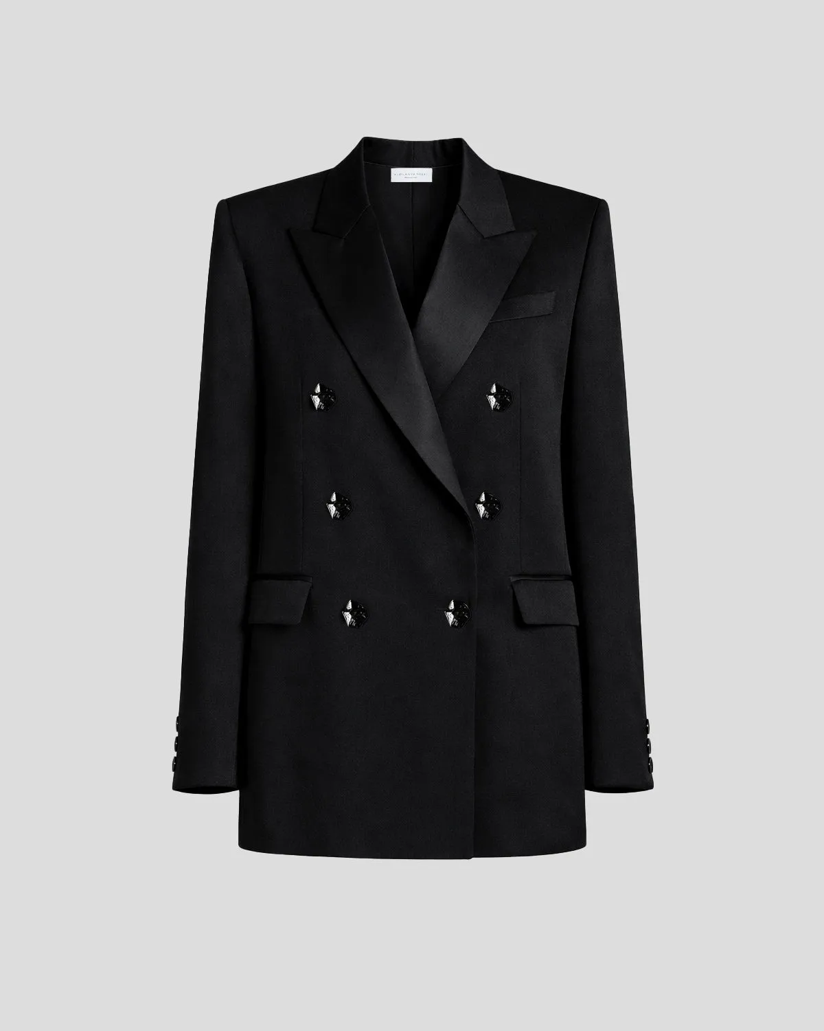 Violante Nessi Sugar blazer doppiopetto nero cady satin