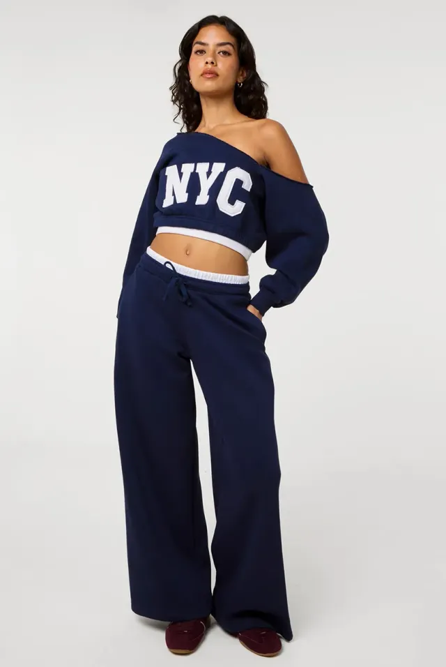 Pink Vanilla Contrast Waist joggers navy cotone
