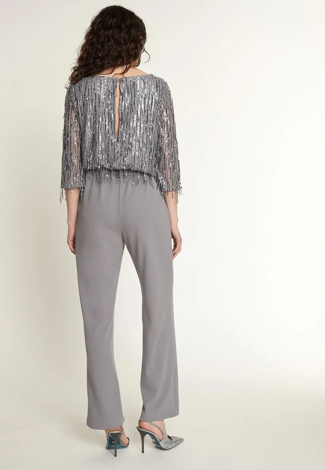 Ana Alcazar Ocysa tuta elegante paillettes argento