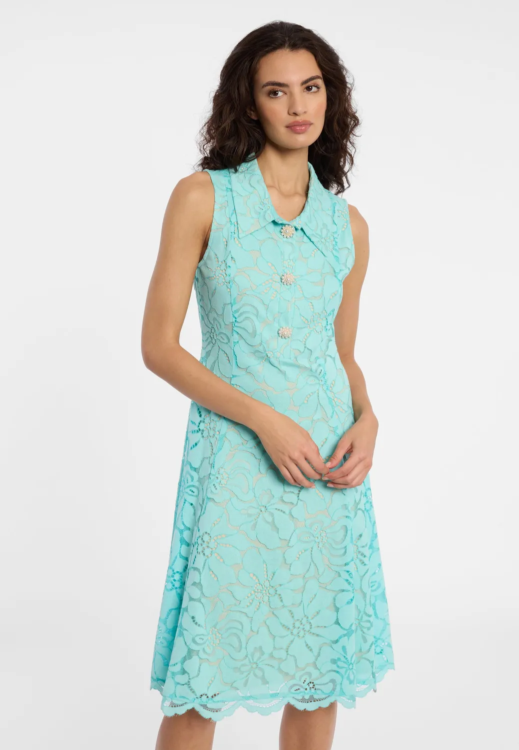 Ana Alcazar Dalun abito camicia pizzo acquamarina