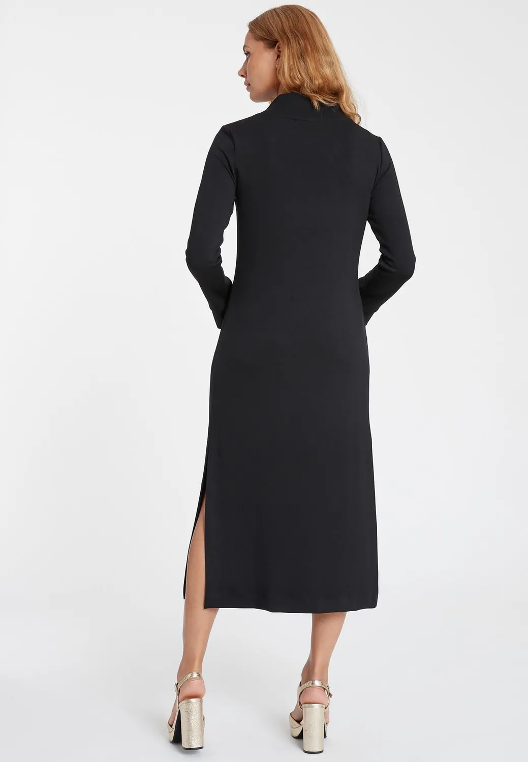 Ana Alcazar Sedana abito midi nero jersey ufficio