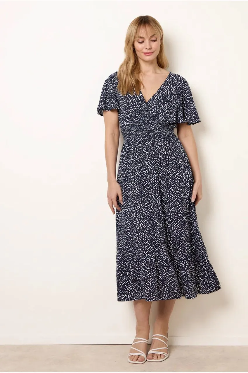 Goddiva Blue Vanilla Angel Midi Abito navy pois S scollo V