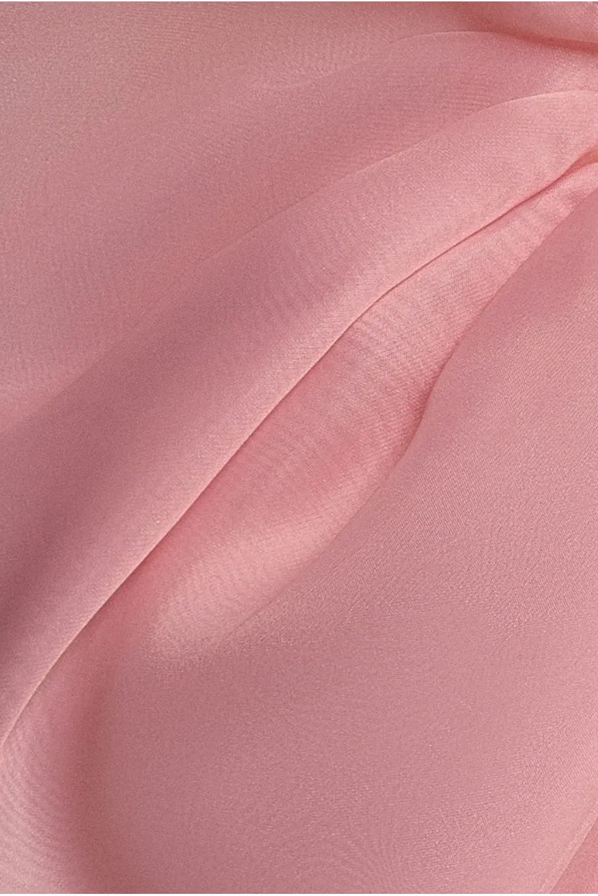 Goddiva Organza Bow abito maxi monospalla rosa blush