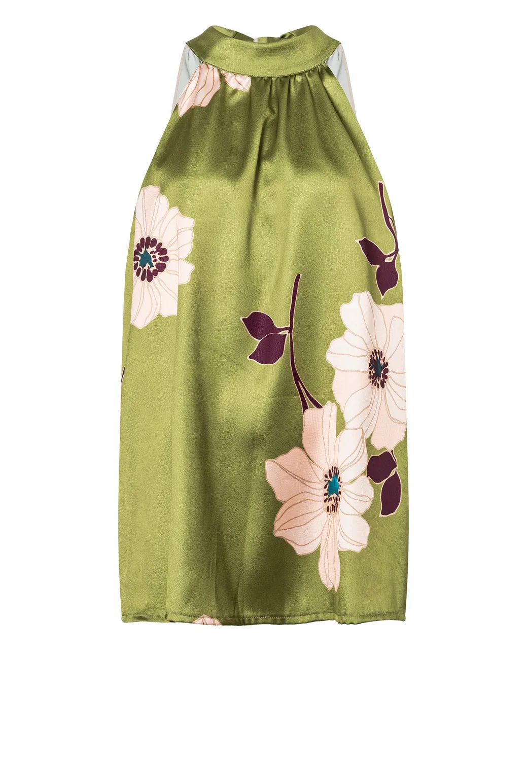 Ana Alcazar Druin top halterneck raso verde floreale