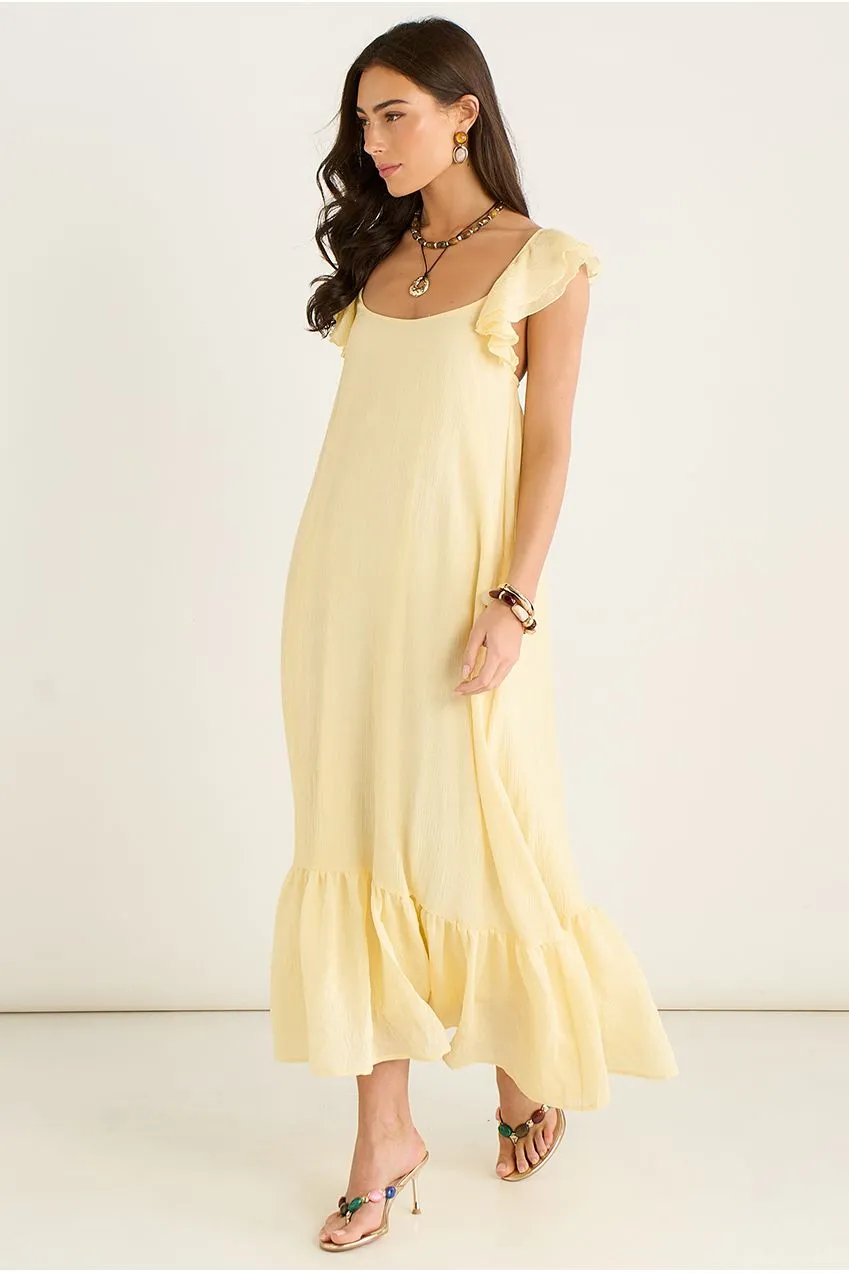 Gini London Ruffle abito maxi limone viscosa volant