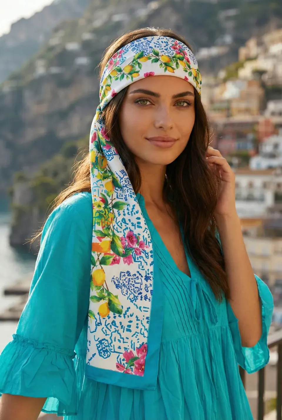 Antica Sartoria FW074 foulard agrumi turchese leggero