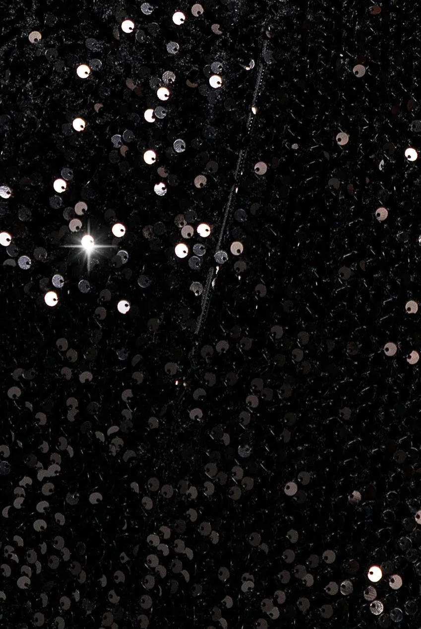 Goddiva Sequin Velvet DR5257 abito lungo nero scollo V
