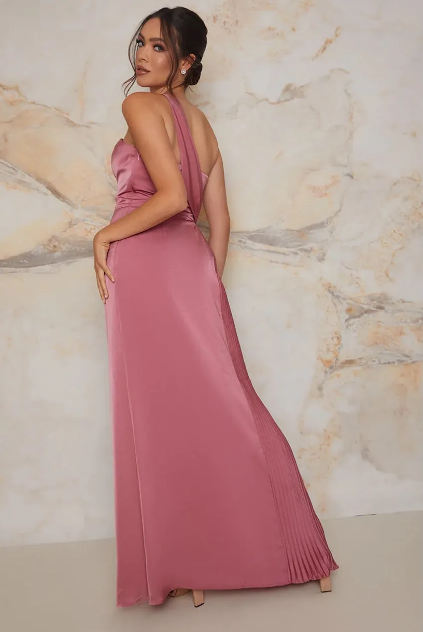 Chi Chi London Satin abito damigella rosa monospalla