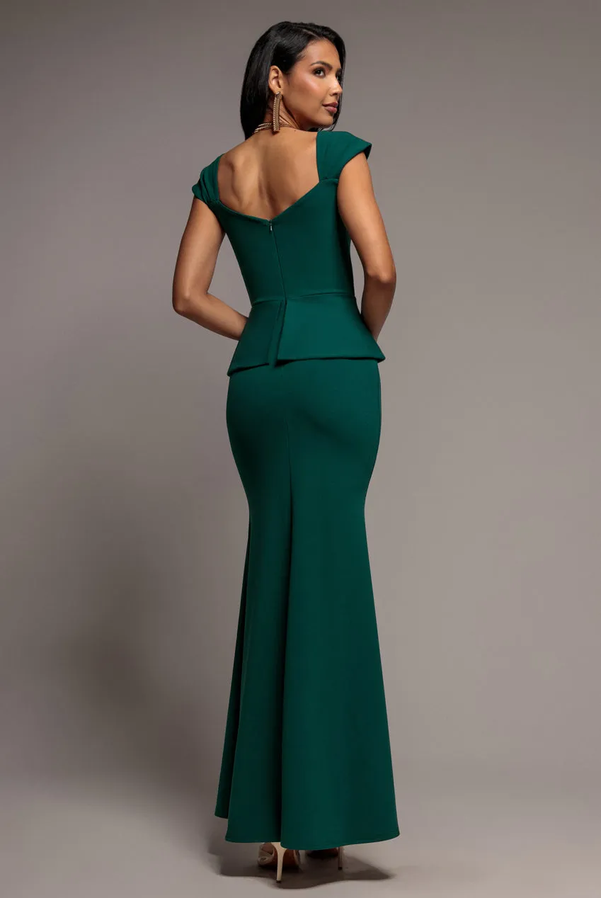 Goddiva Cap Sleeve Sweetheart Peplum Scuba abito smeraldo