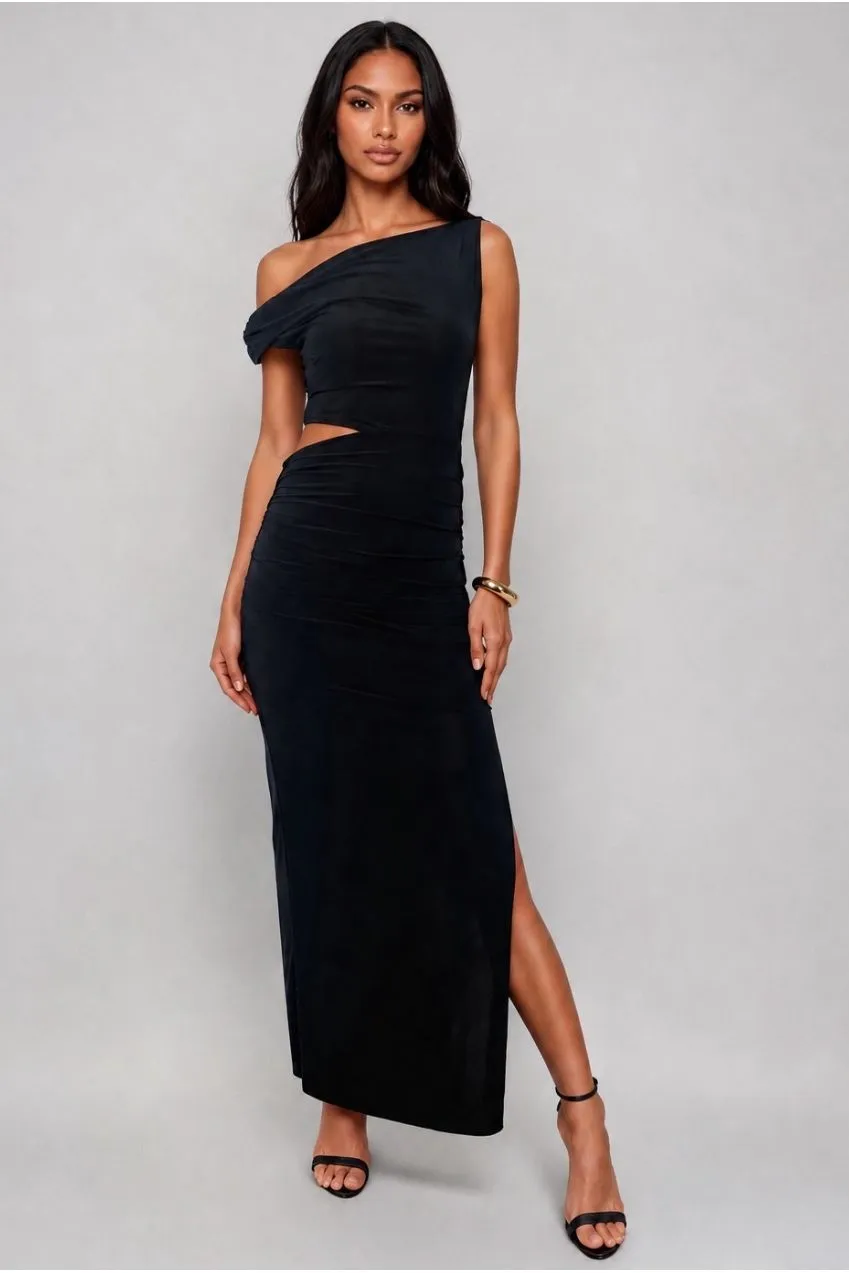 Honor Gold Natalia abito maxi nero spalle scoperte