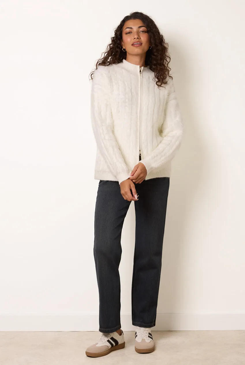 Goddiva Blue Vanilla Textured Zip cardigan crema caldo