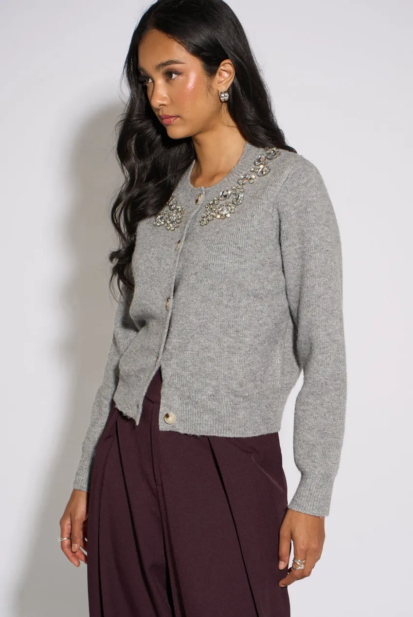 Gini London cardigan knit grigio con strass taglia S/M