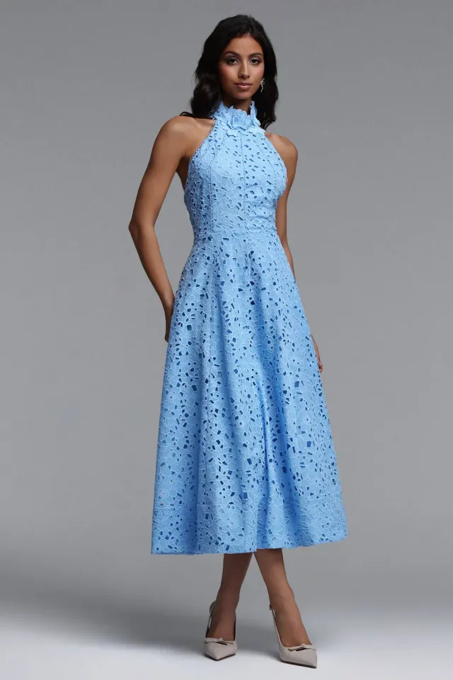 Bella Barnett Nuvola abito midi blu scollo halter