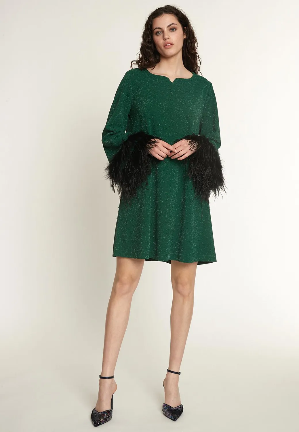 Ana Alcazar Onasa abito cocktail verde lurex