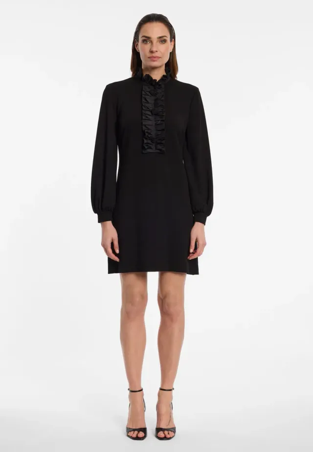 Ana Alcazar Elibelle abito jersey nero volant jabot