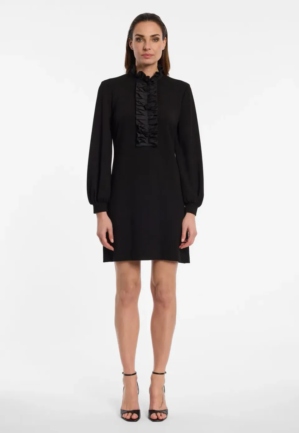 Ana Alcazar Elibelle abito jersey nero volant jabot