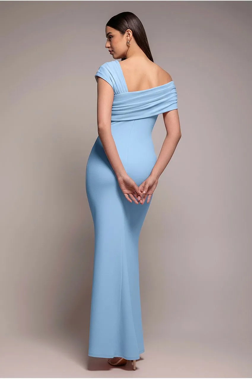 Goddiva One Shoulder abito maxi azzurro scuba