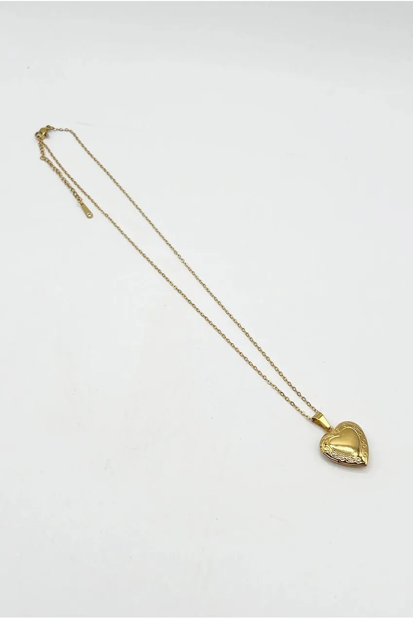 SVNX Large Heart Locket Collana Cuore Oro Acciaio