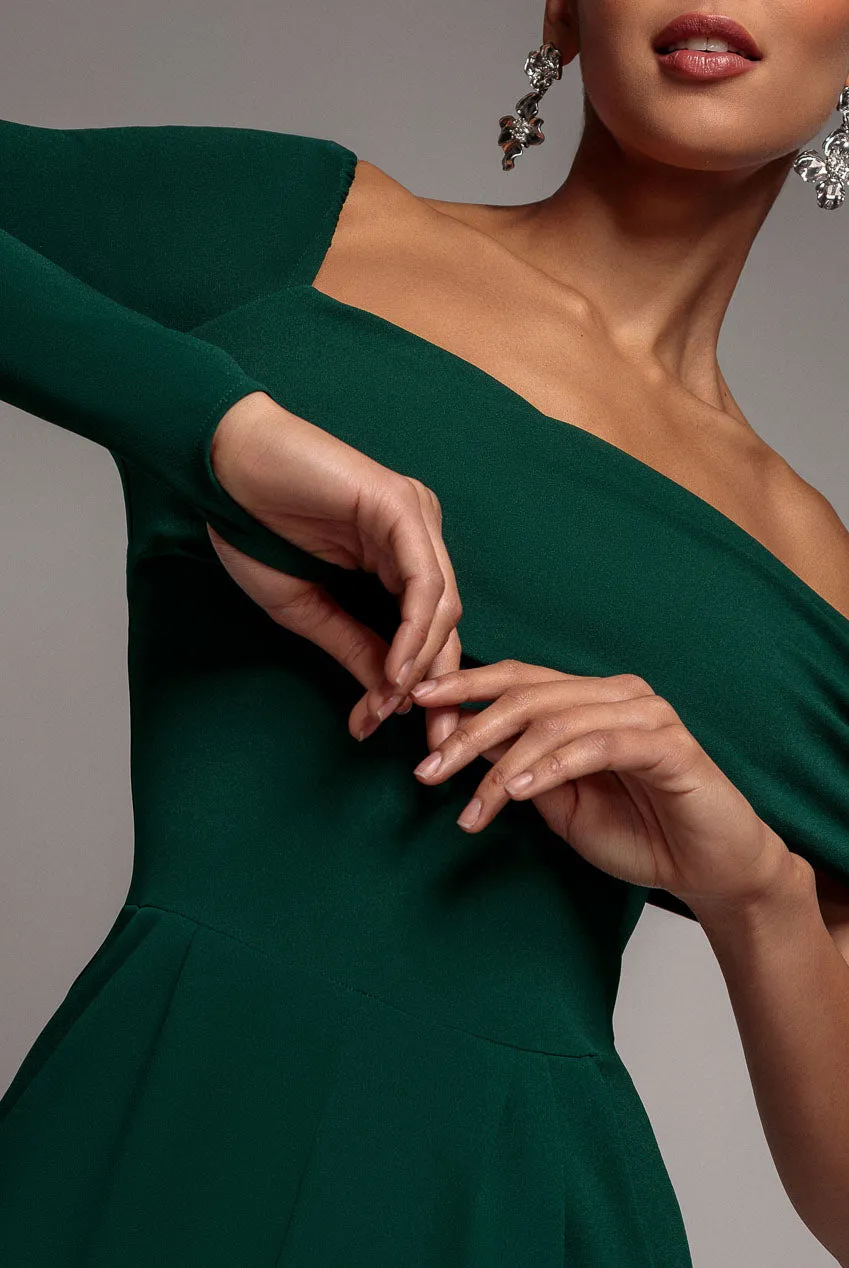 Goddiva One Shoulder tuta jumpsuit verde smeraldo scuba