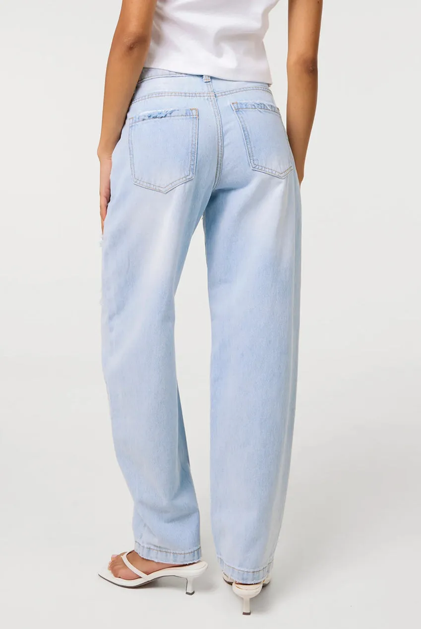 Pink Vanilla Ripped jeans barrel denim chiaro strappati