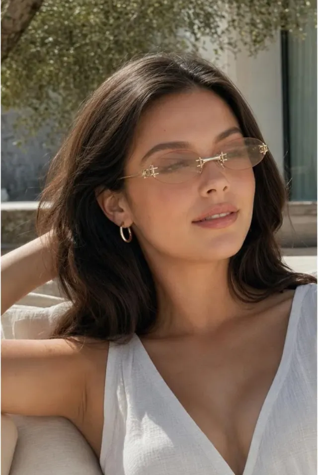 SVNX Rimless Oval occhiali da sole marroni oro