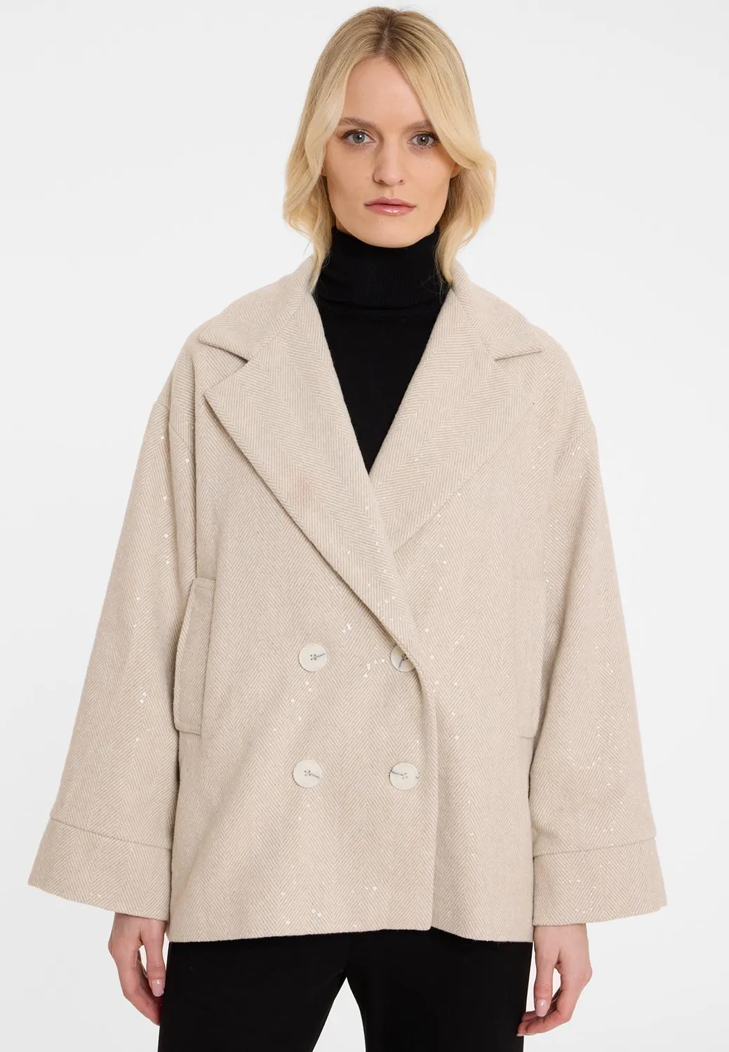 Ana Alcazar Aba giacca lana beige spigato