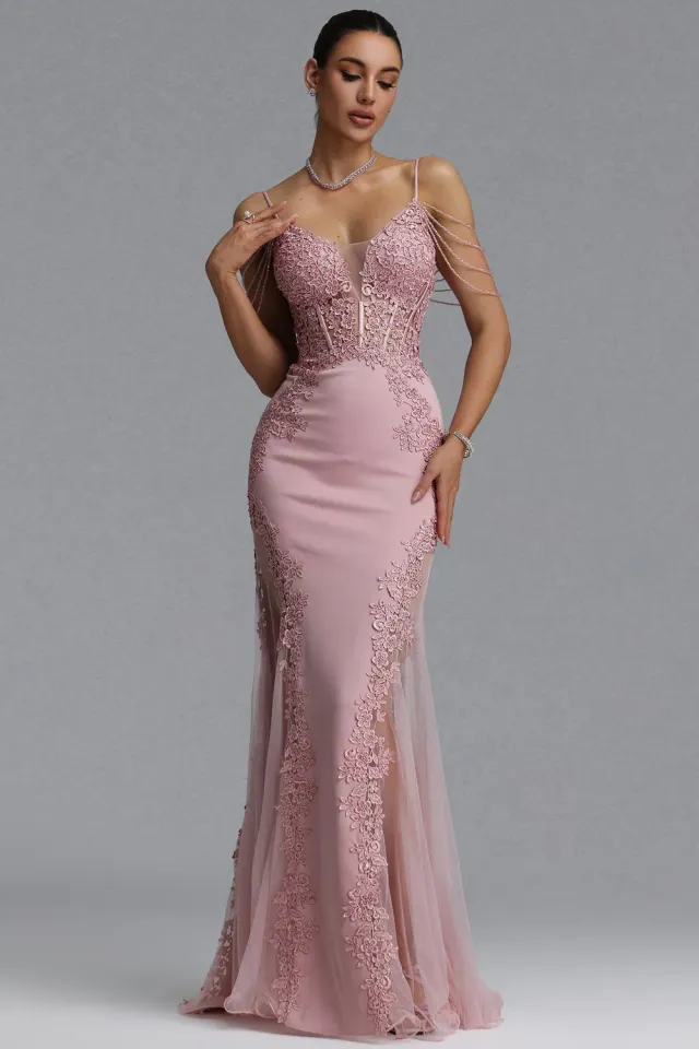 Bella Barnett Encho abito sirena pizzo floreale rosa
