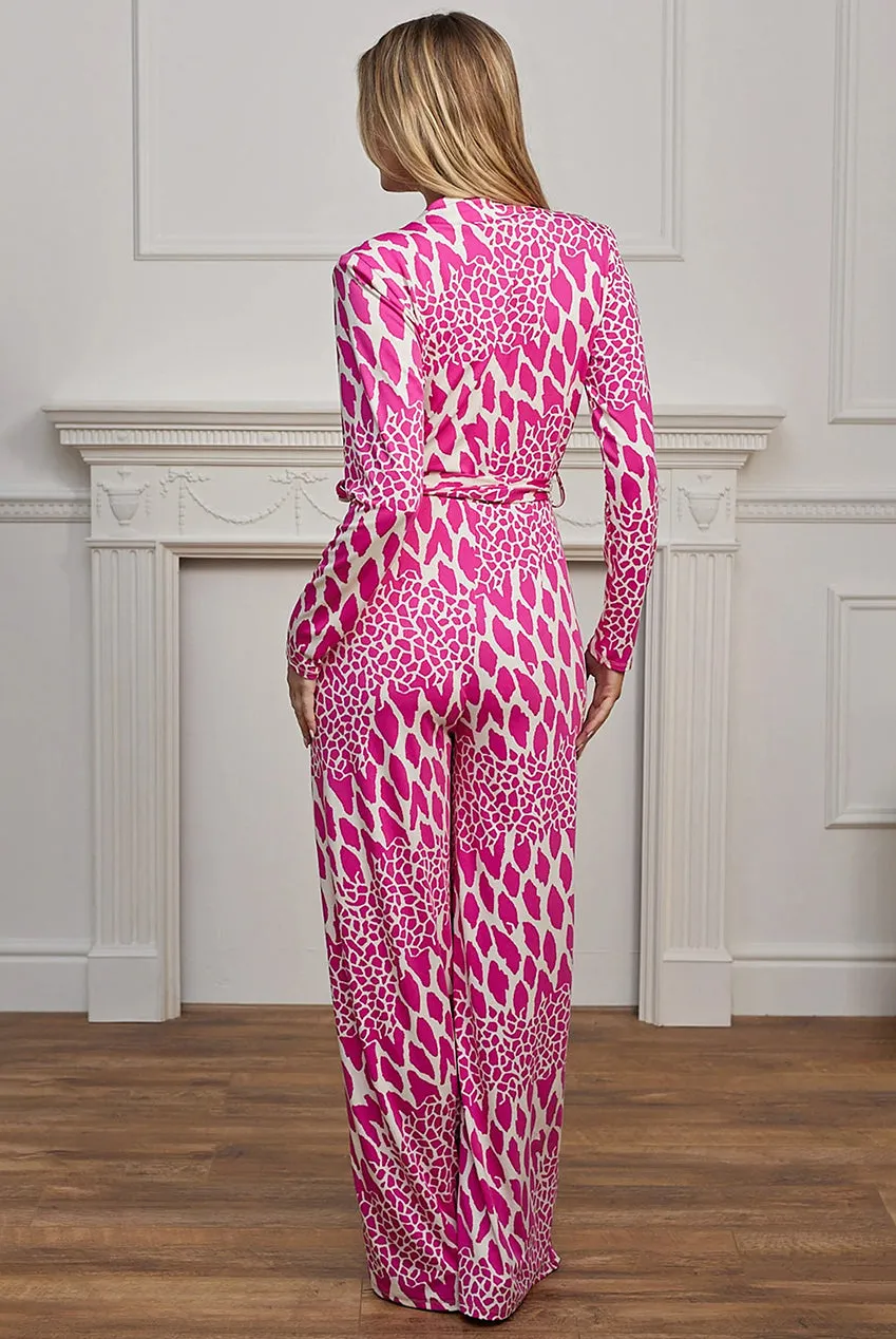 Angeleye tuta scollo a V leopardo rosa M gamba larga
