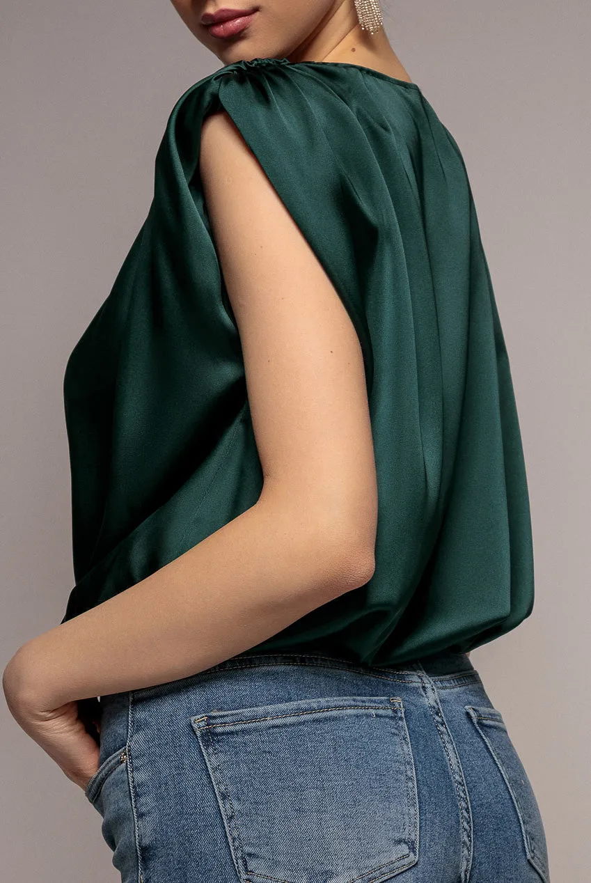Goddiva Top Satinato Incrociato Verde Smeraldo