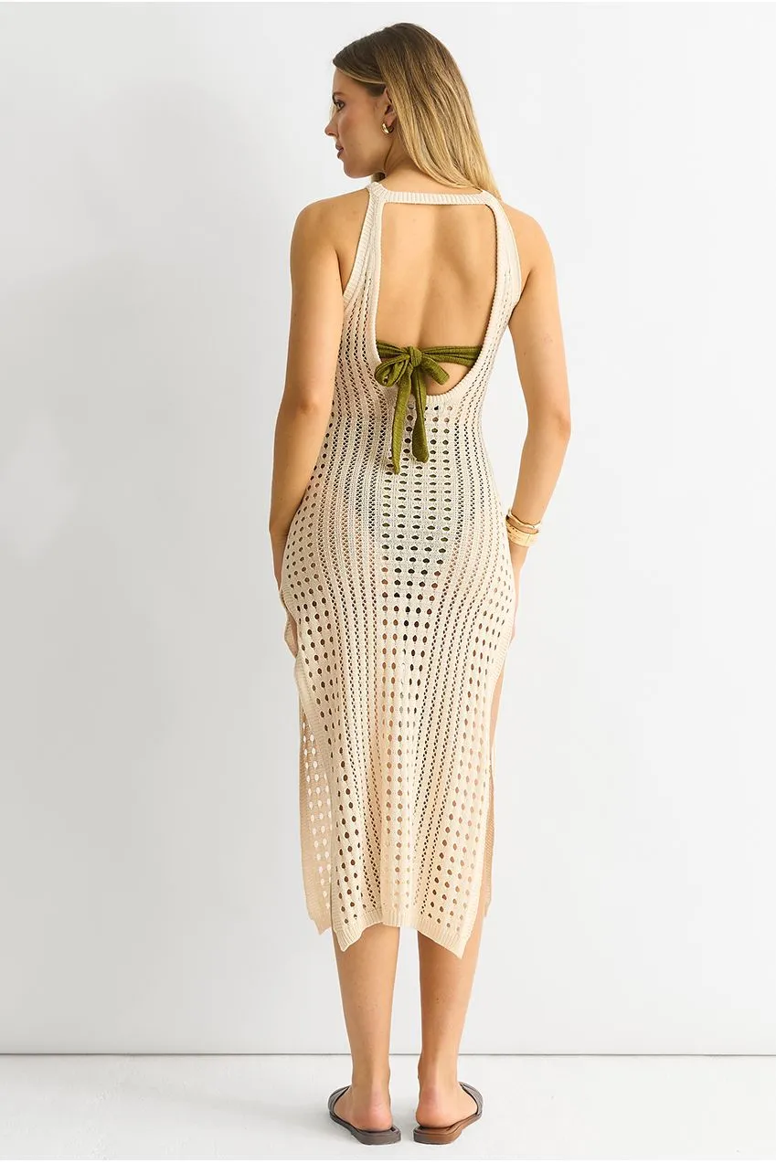 Goddiva Gini London Crochet abito bodycon beige spacco