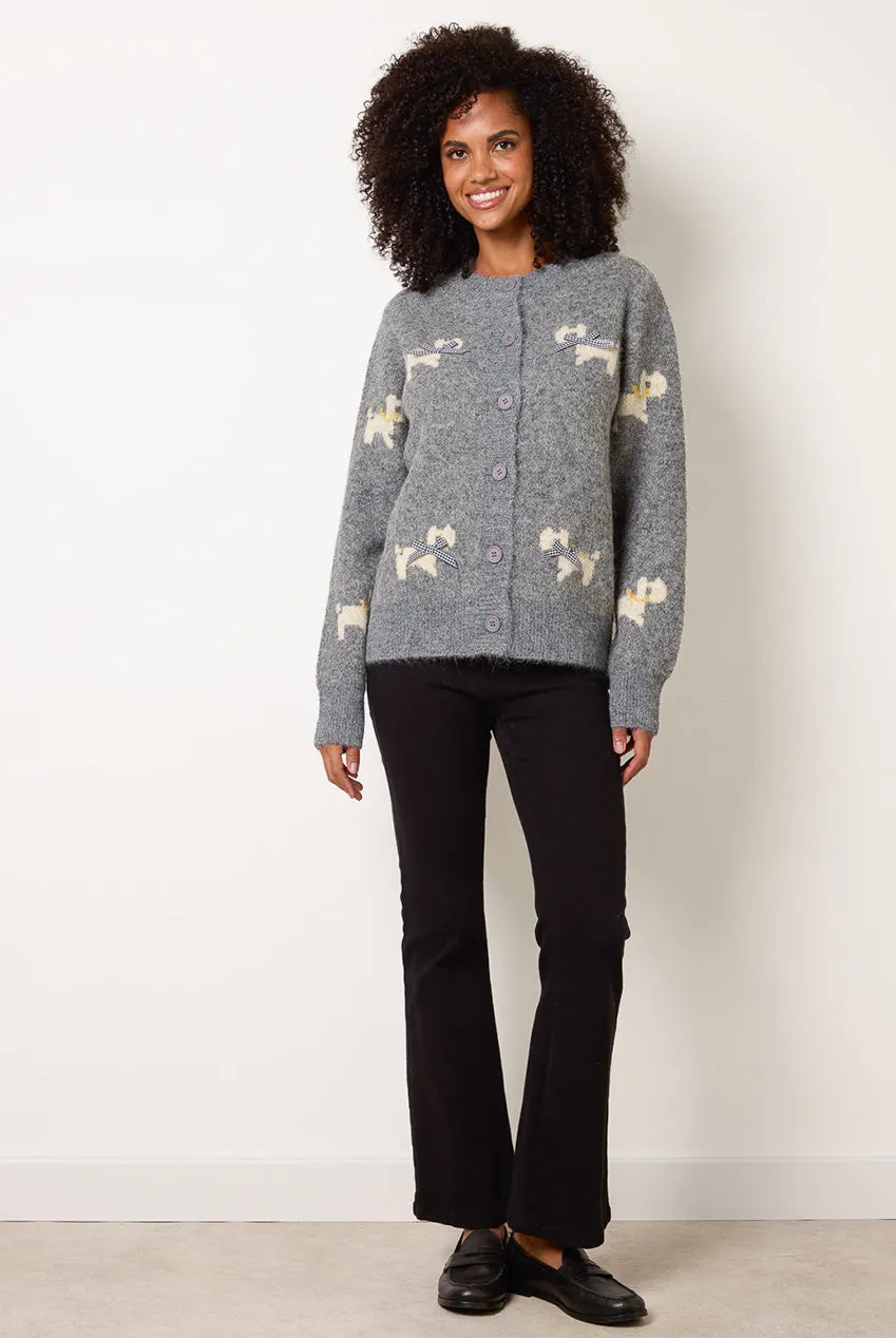 Blue Vanilla cardigan cane grigio con fiocchi lana
