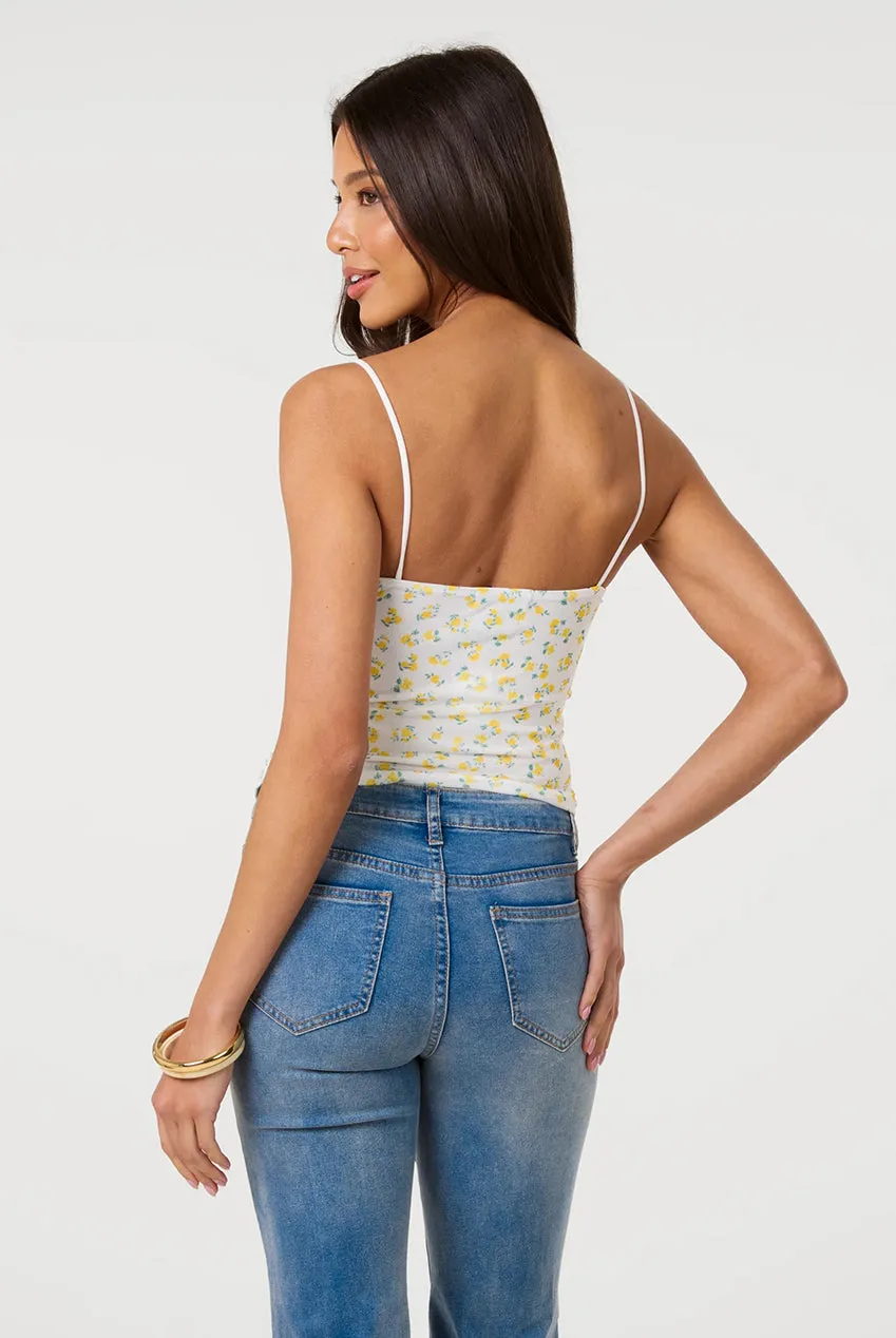 Pink Vanilla top crop mesh stampato giallo limone