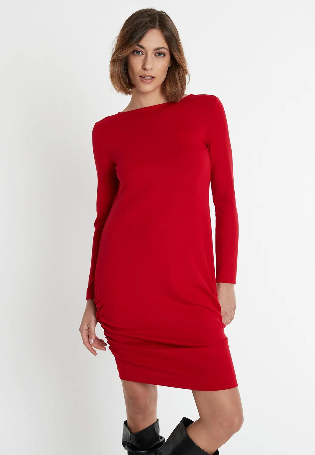 Ana Alcazar Sisly abito mini jersey rosso schiena