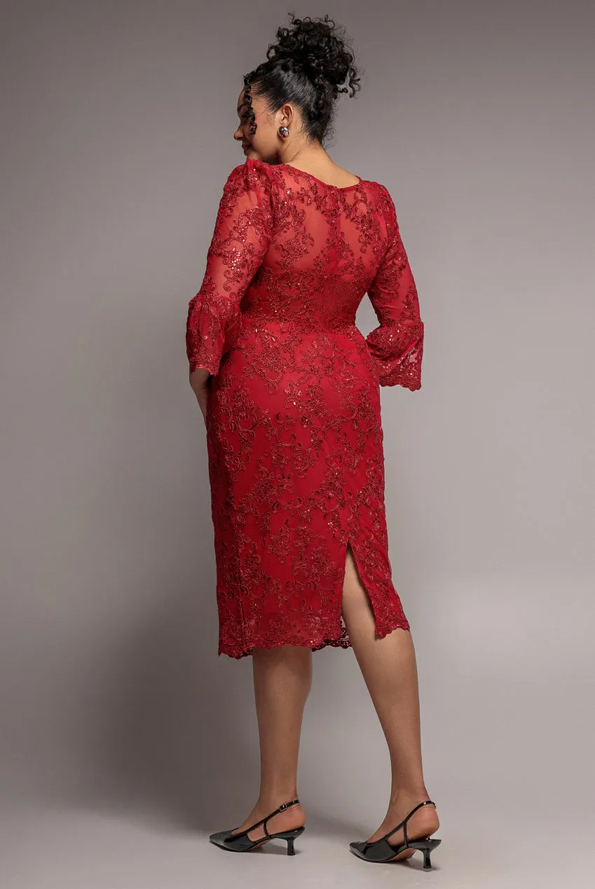 Goddiva Plus DR3960 abito midi rosso pizzo taglia 18
