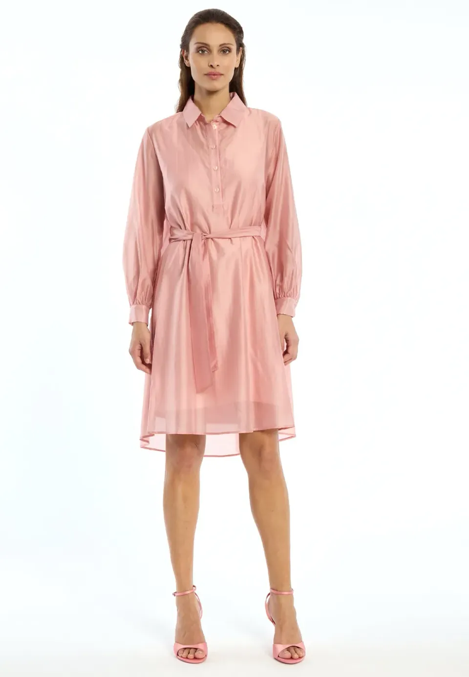 Ana Alcazar Wakea abito camicia rosa lyocell cintura