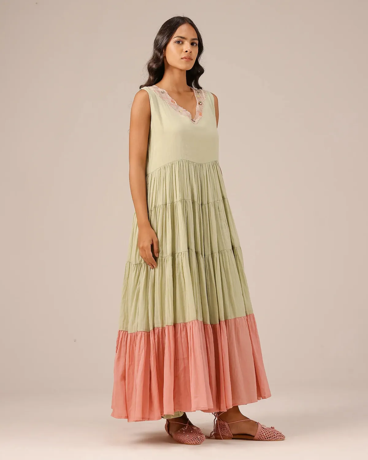 Our Dve Melon Muse vestito verde mussola
