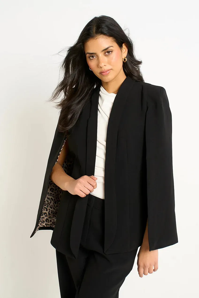 Gini London Tailored Cape Cappa Nera Fodera Leopardata