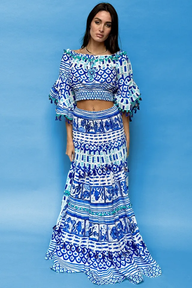 Antica Sartoria Marino DV690B completo top gonna blu cotone
