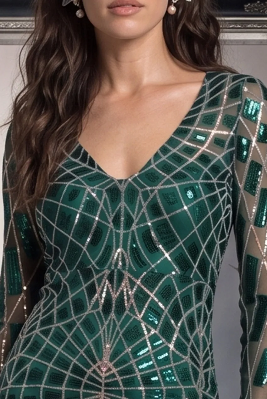 Goddiva Sirena abito maxi smeraldo paillettes