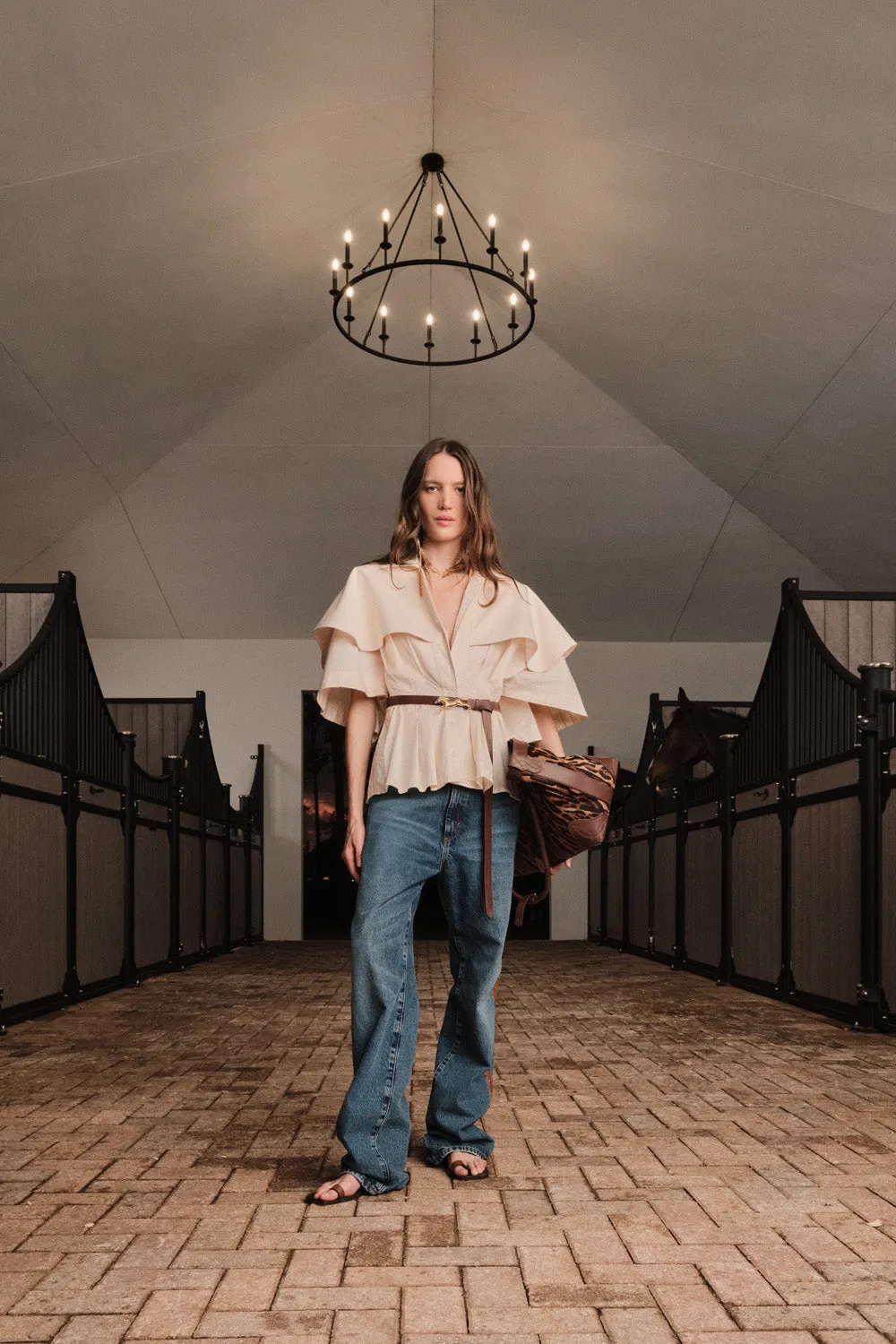 Johanna Ortiz Suspiro Gaucho top cotone ecru volant