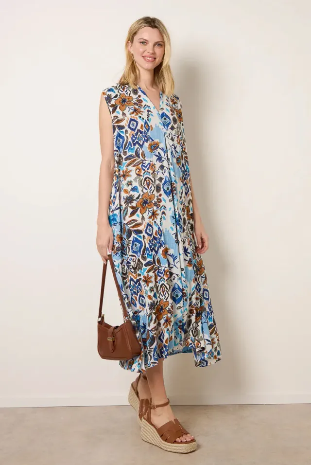 Blue Vanilla vestito maxi blu floreale scollo V