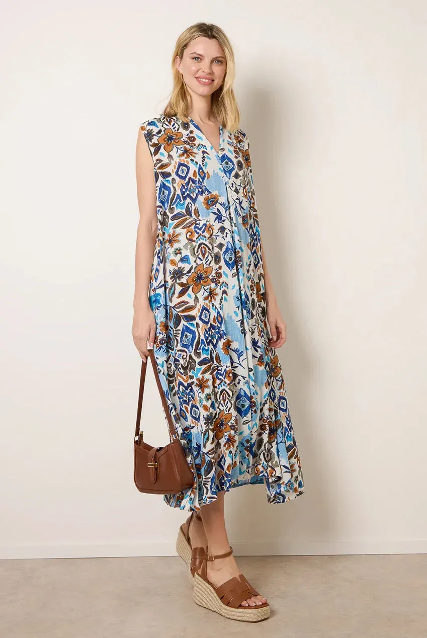 Blue Vanilla vestito maxi blu floreale scollo V