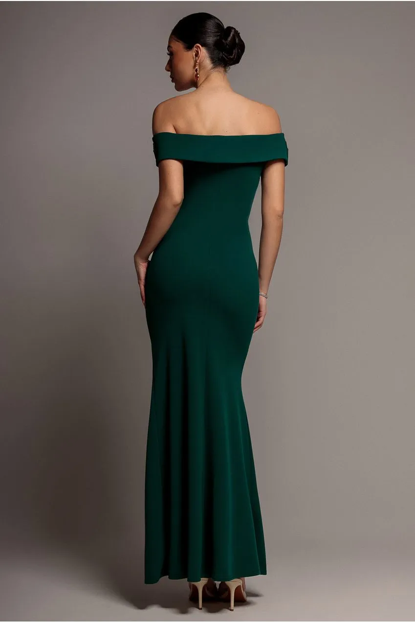 Goddiva maxi spalle scoperte verde smeraldo spacco