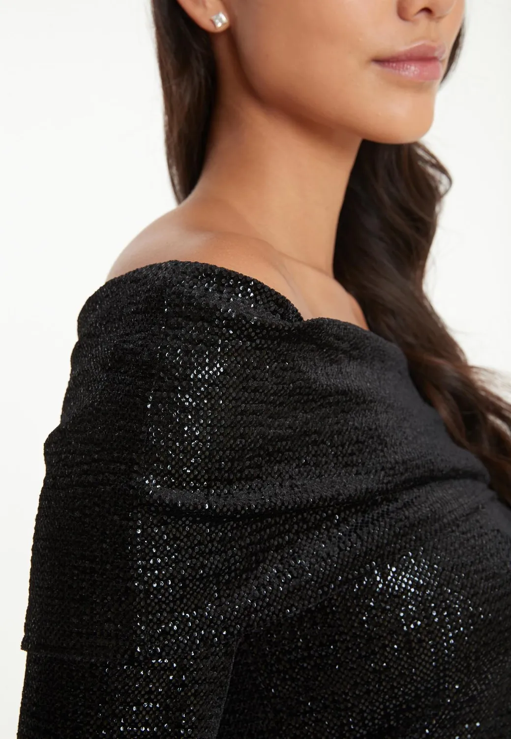 Ana Alcazar Tajasa top Carmen nero paillettes elegante