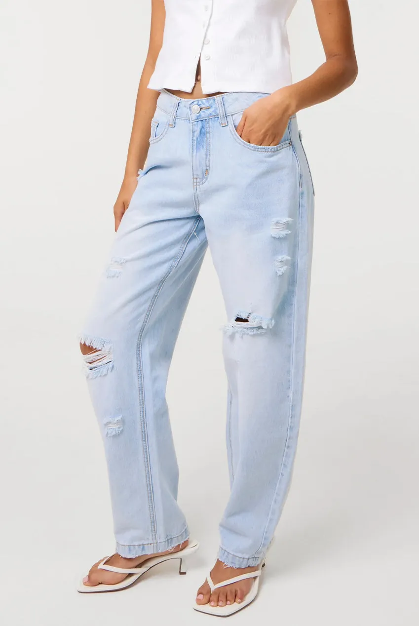 Pink Vanilla Ripped jeans barrel denim chiaro strappati