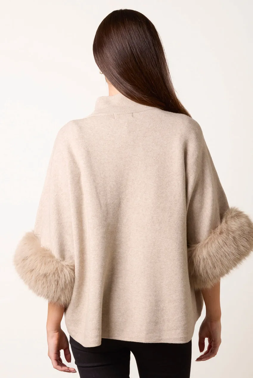 Blue Vanilla Faux Fur poncho beige collo alto